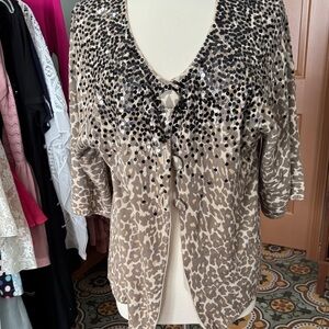 Chico's Taupe and Black Sequin Leopard Cardigan
